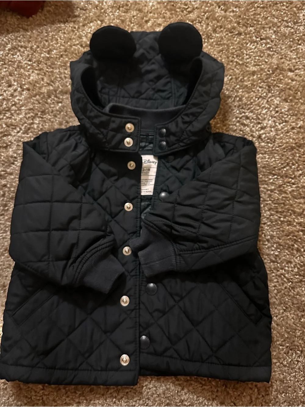 GAP x DISNEY Toddler Black Quilted Jacket with Snap Closures